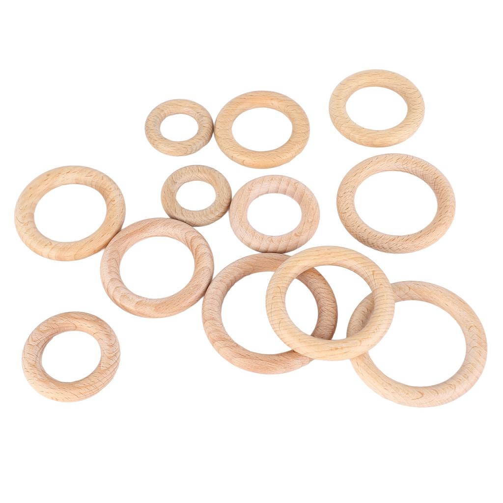12Pcs Wooden Rings 6 Different Sizes Natural Wood Rings Unfinished Wooden Rings for Crafts Macrame Jewelry Making