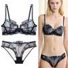 European and American Sexy Lingerie Transparent Mesh Embroidered Bra Set