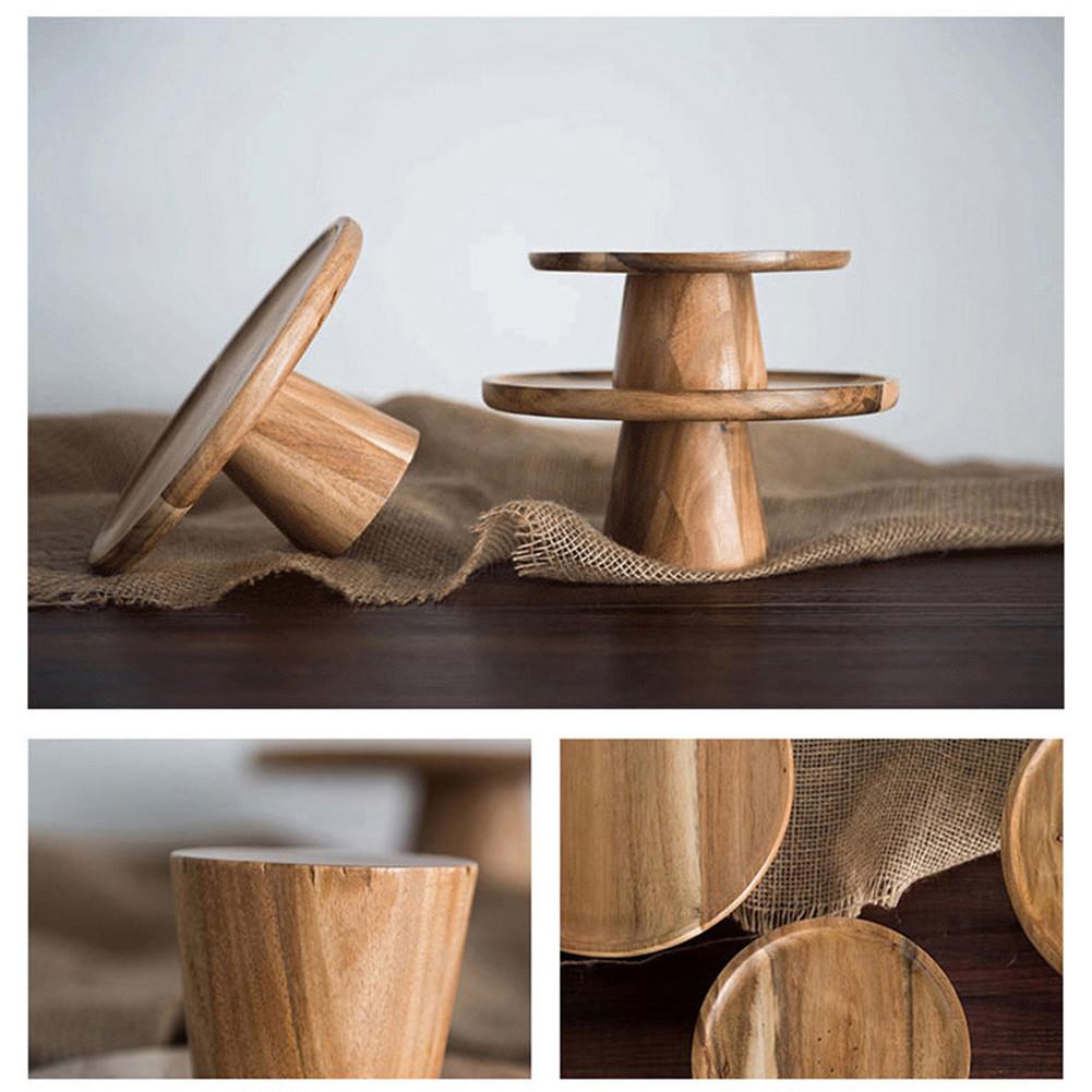 High Stand Wooden Cake Plate Creative Food Serving Trays Multi-Use Eco Naural Wood Dessert Fruit Snack Plate