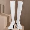 Сексуальные высокие сапоги для женщин на платформе, сапоги выше колена, фетиш-обувь, женские туфли на высоком каблуке, красные, белые, зимние, длинные, эластичные