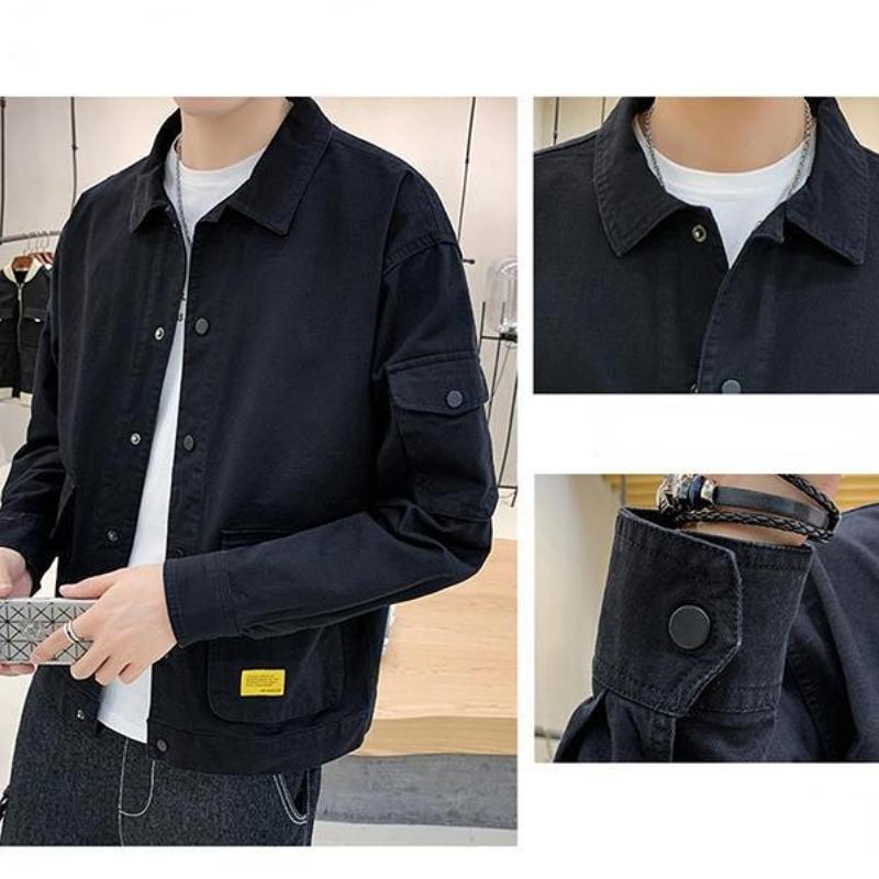 Мужская модная куртка в Корейском стиле, однотонная модная куртка, осенняя брендовая свободная однотонная куртка с карманами