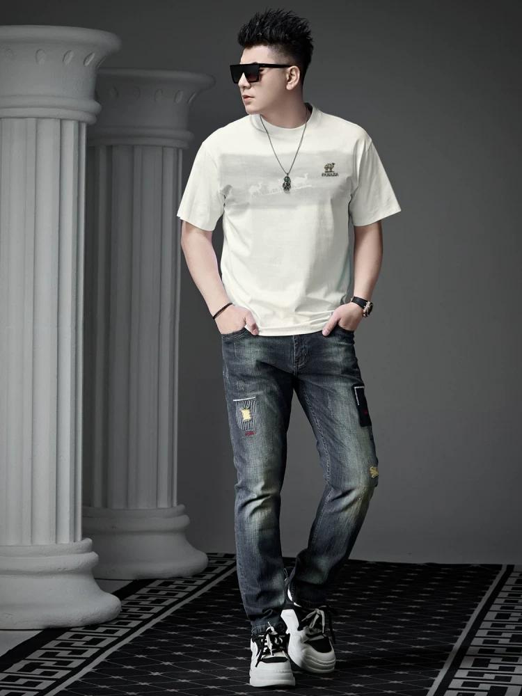 European Trendy Embroidered Printed Short-Sleeve T-Shirt for Men 2025 New Summer Casual Half-Sleeve Top Clothing
