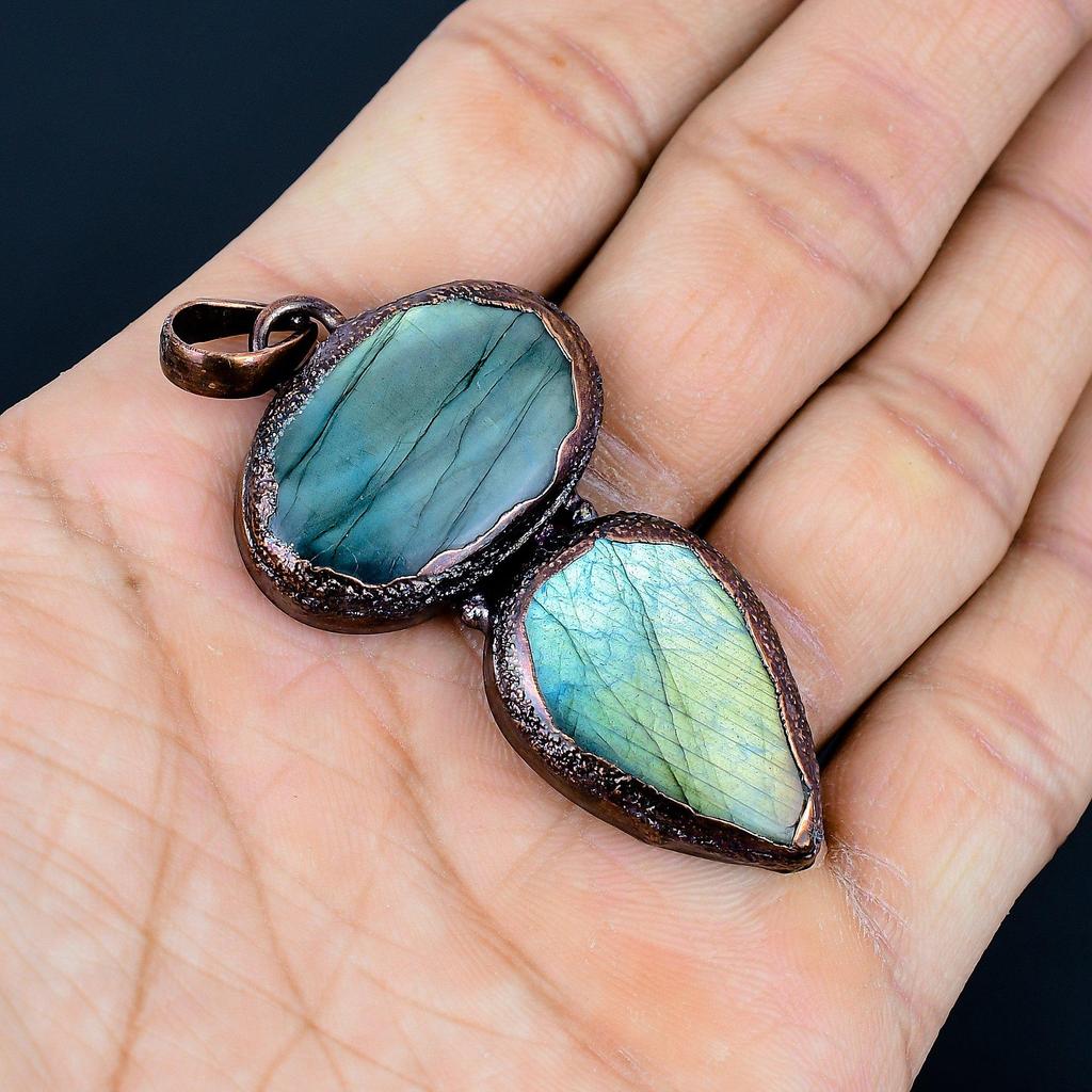 Labradorite Pendant, Handmade Gemstone Copper Electroformed Pendant Antique Jewelry, For Gift Silver Jewelry