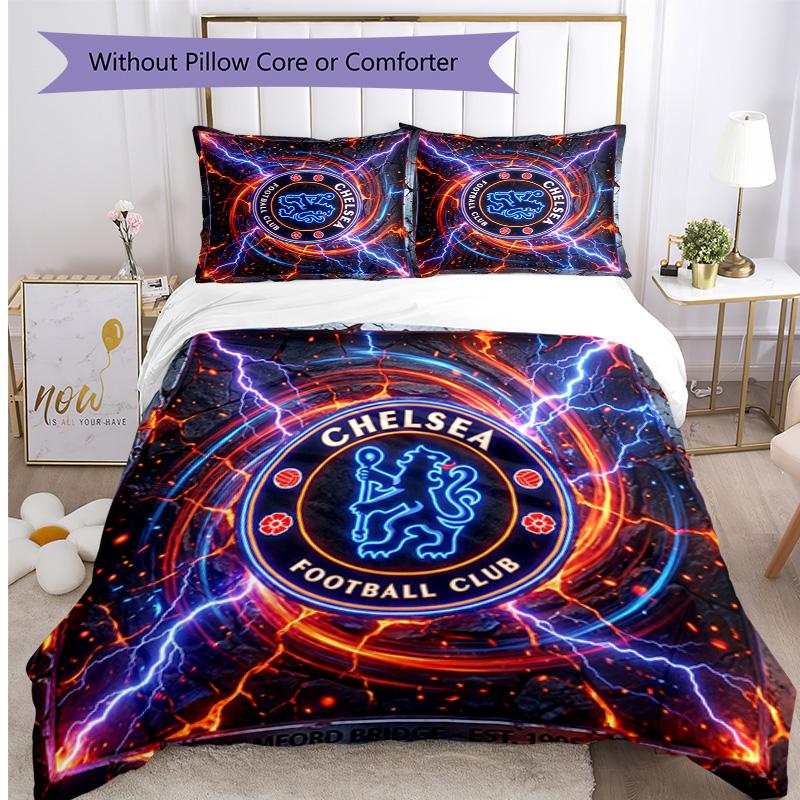 Chelsea FC Pattern Printed 3PCS Bedding Set Soft Skin-Friendly Washable Duvet Cover & Pillowcases Set All Season Bedroom