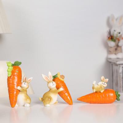 Пасхальный Кролик Фигурка Милый Кролик с Морковкой Скульптура Ручной Работы Смола Статуэтка Животного для Внутреннего Наружного Сада Газона Двора Балкона Домашний Декор Стола