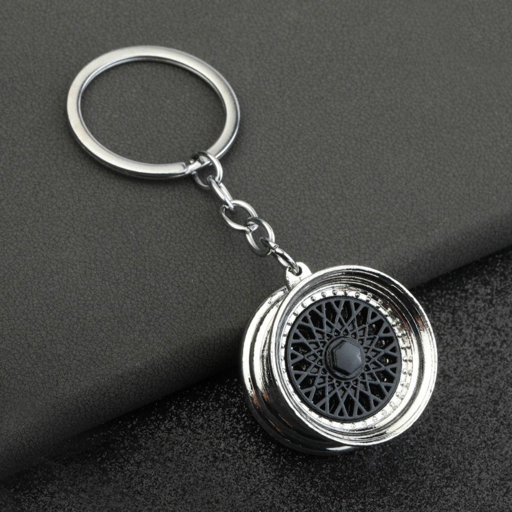 3D Hot Wheel Rim Keychain Hot Wheel Hub Auto Part Model Key Chains Auto Wheel Keyring Bag Pendant