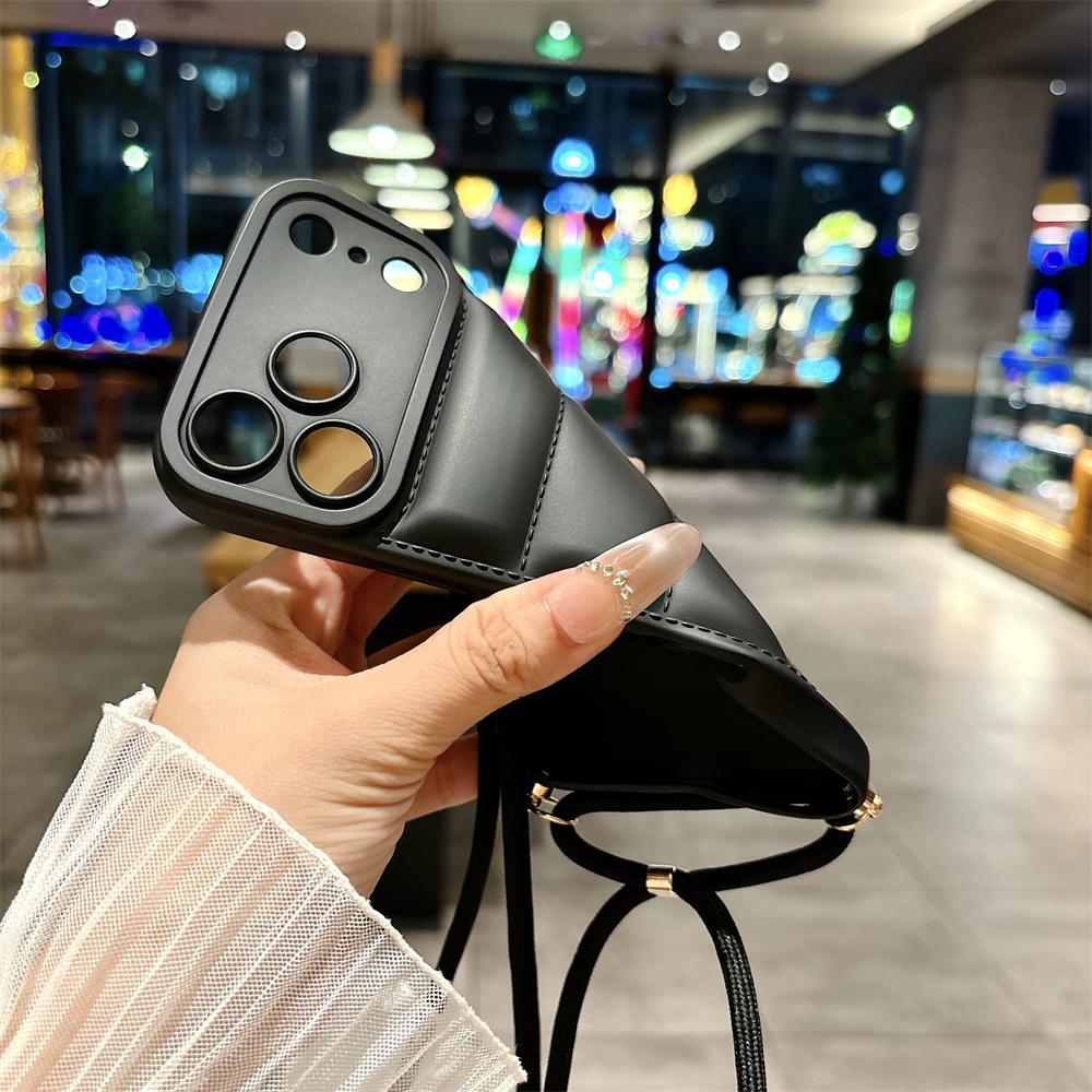 Мягкий пуховик Чехол-шнурок через плечо для iPhone 17 16 15 14 13 12 11 Pro Max Plus Air XR XS Max Длинный ремешок Чехол однотонный