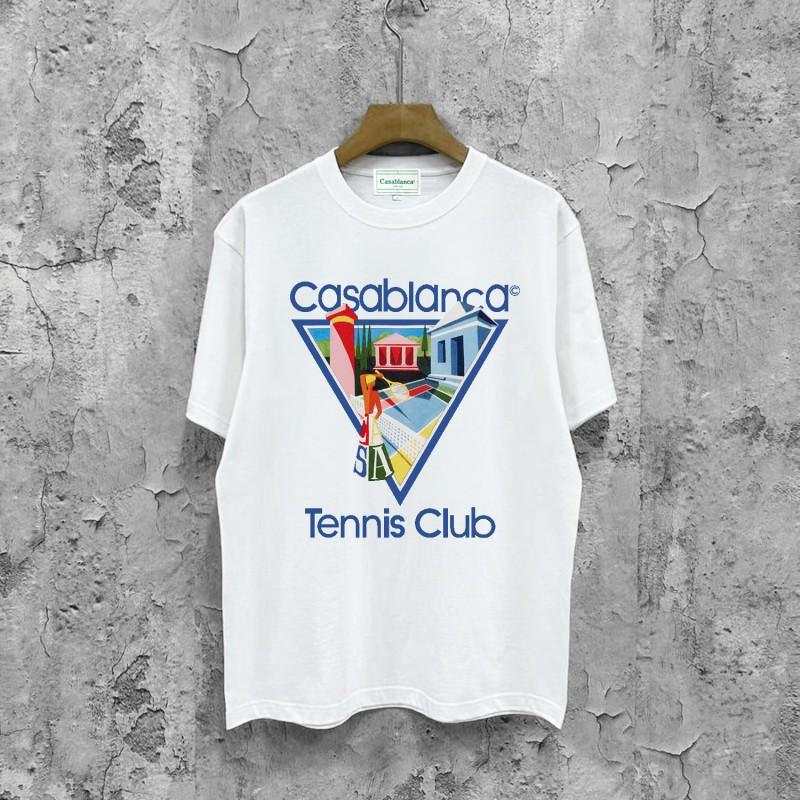 CASA Casablanca Short Sleeve T Shirt Couples Star Castle Letter Print Casual Loose Fit