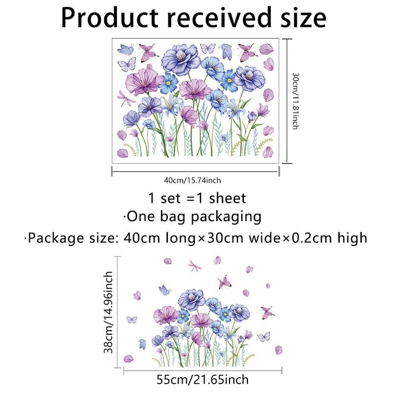 Красочные цветы и бабочки Электростатическая наклейка на стену для окон
