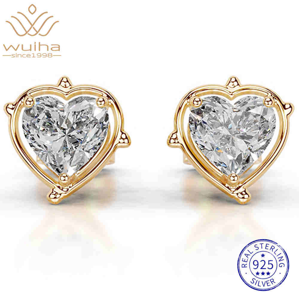 WUIHA 925 Sterling Silver 6.5 * 6.5MM 2 CT Heart Cut D Color Real GRA Moissanite Diamonds Studs Earrings Fine Jewelry Pass Test