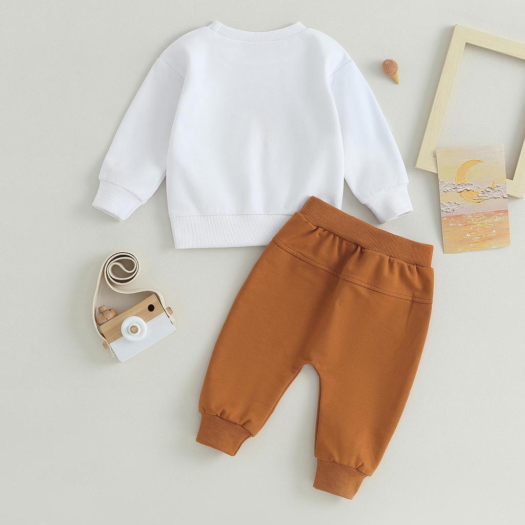 Осенние наряды для мальчиков 6 мес, 12 мес, 18 мес, 24 мес, 3 года, толстовки с длинными рукавами с радужной вышивкой и однотонные длинные штаны, комплект одежды из 2 предметов
