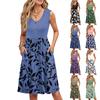 Женские летние платья с принтом, без рукавов, повседневные, свободные, расклешенные, на пуговицах, миди-сарафан с карманами
