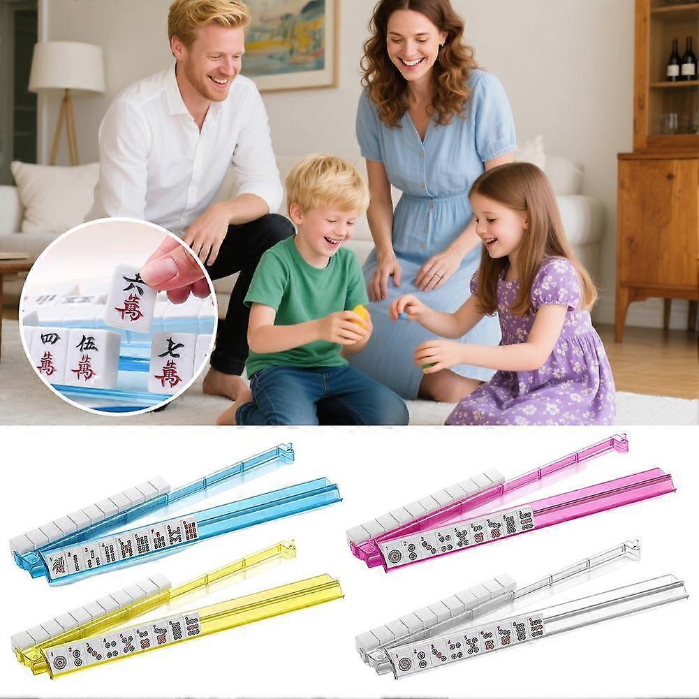 4pcs Mahjong Rack with Pushers, Acrylic Mahjong Racks with Built-in Pushers & Rotating Bases