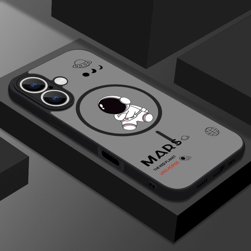 Мультяшный чехол-астронавт для iPhone 16 Pro Max, чехол для iPhone 15 Pro Max 14 13, магнитный для Magsafe, матовая задняя крышка, Fundas