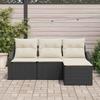 4 Piece Sofa Set with Cushions Black Poly Rattan