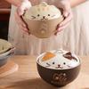 550ml Soup Bowl Ceramic Instant Noodles Lamian Noodles Bowl with Lid Cartoon Animal Tableware Home Creative Ceramic Tableware