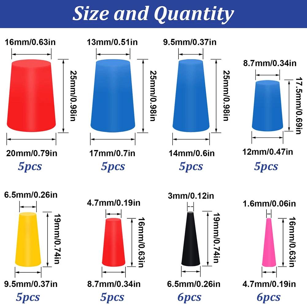 40 шт. силиконовых конических заглушек 1/16" до 3/4", высокотемпературный резиновый конический заглушка, набор для порошкового покрытия