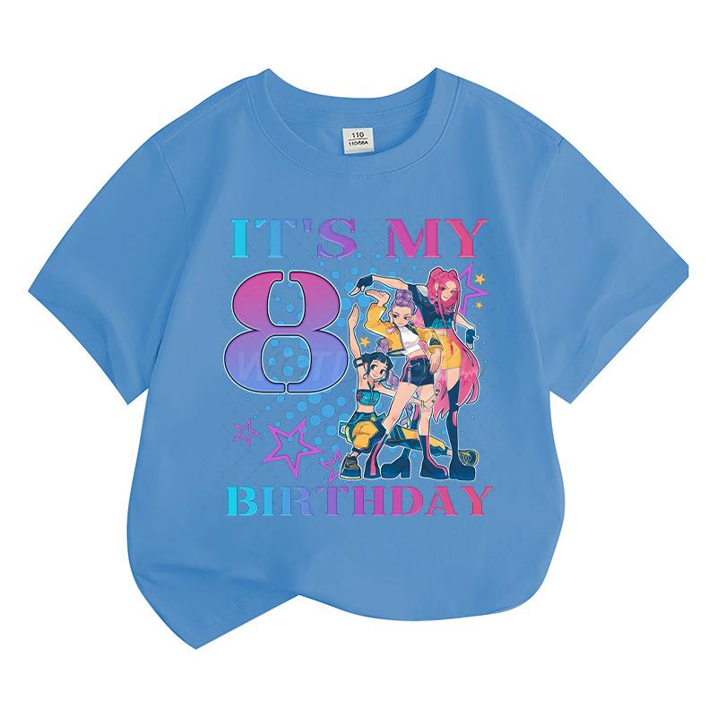 Boys' and Girls' Fashionable Birthday-Themed Printed Round-Neck Short-Sleeve T-Shirts—Summer Children's Loose-Fit Casual Tops