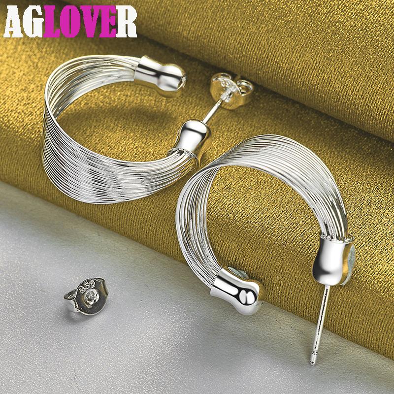 Ювелирные изделия из стерлингового серебра 925 пробы с гладкими многострочными серьгами-гвоздиками