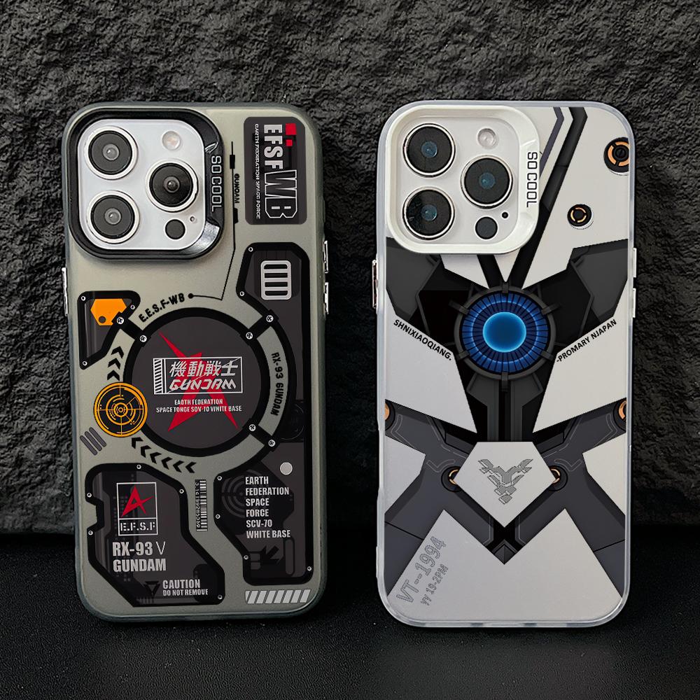 Cool Mecha Pattern Phone Case for iPhone 17 Air 16 16e 15 14 Plus 13 12 11 Pro Max X Xs XR 8 Colorful Silver Hard Cover