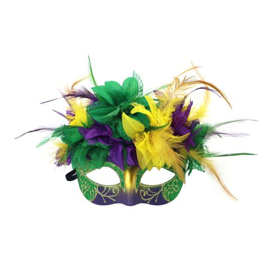 Маска Марди Гра, полумаска с перьями, блестящая маска с искусственными цветами для карнавалов, маскарадов, костюмов, праздничных принадлежностей