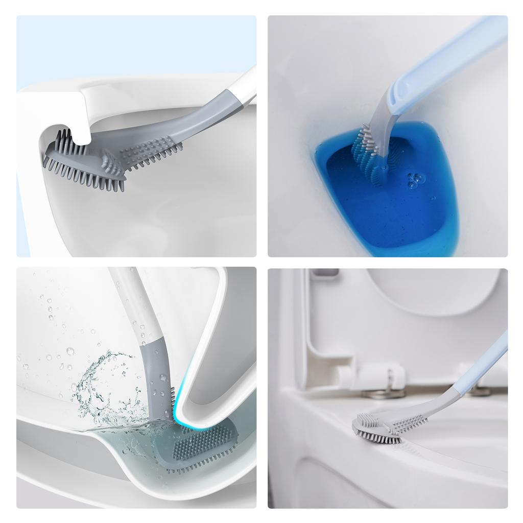 Toilet Brush and Holder Wall-mounted TPR Bristles Toilet Brush Cleaner No-drilling Bathroom Deep