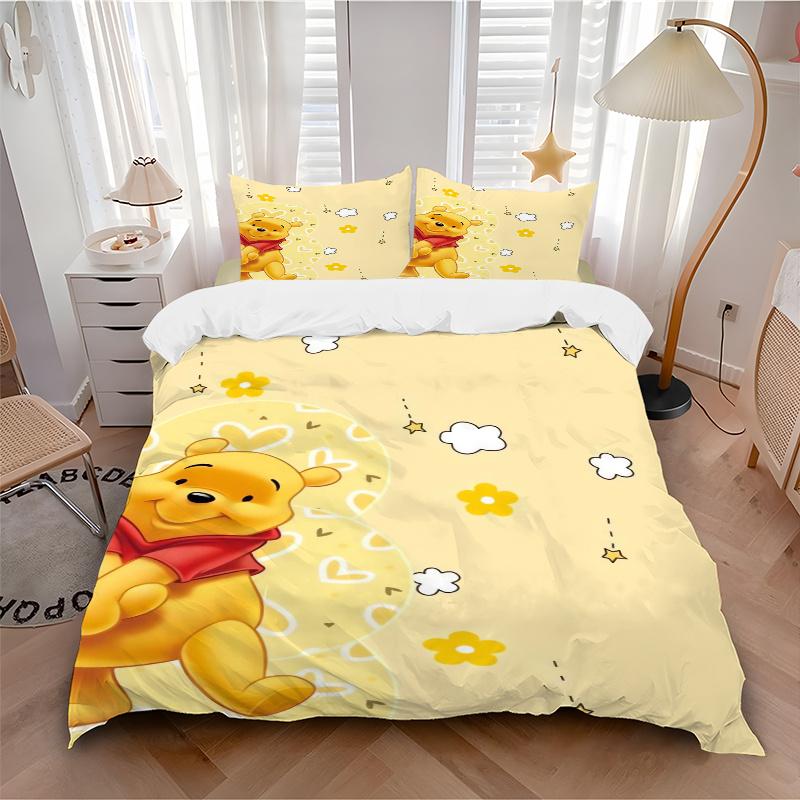 3pcs Shy Winnie Quilt Cover Set - Soft and Cozy Bedroom, Guest Room and Dorm Decorative Bedding 3-Piece Set 1 Quilt Cover + 2 Pillow Shams.Q087