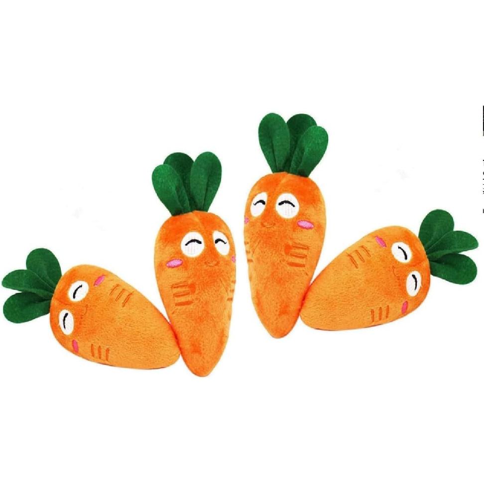 4 Pcs Soft Dog Cute Carrot Plush Chew Squeaker Plush Dog and Cat with Multi-Squeaks Sound Pet Puppy Supplies