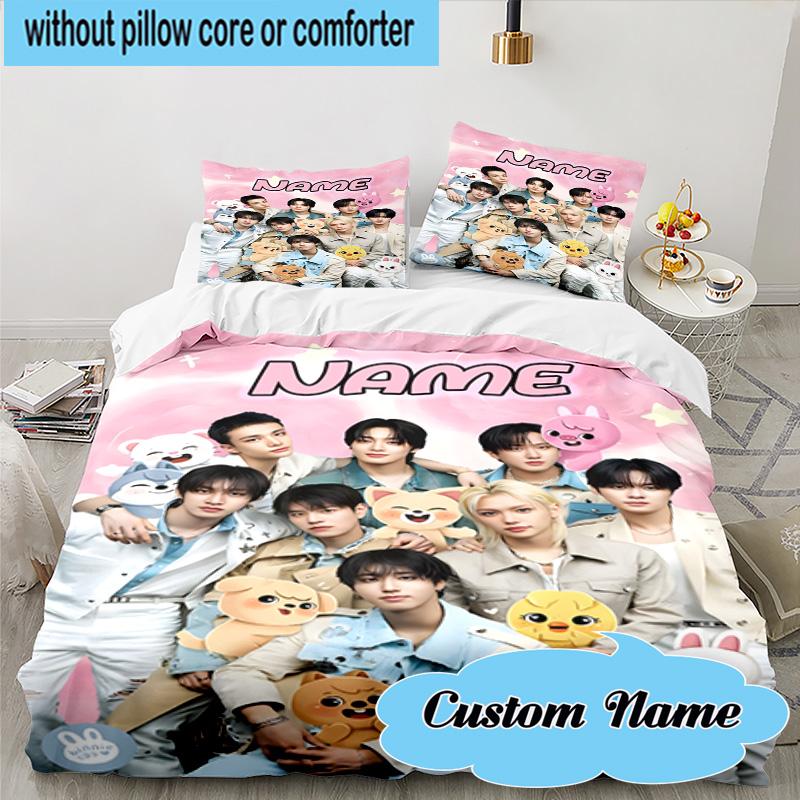 Custom Name 3PCS K-pop Idol Collage Bedding Set, Including 1pc Duvet Cover And 2pcs Pillowcases, Suitable for dorms and bedrooms Gift