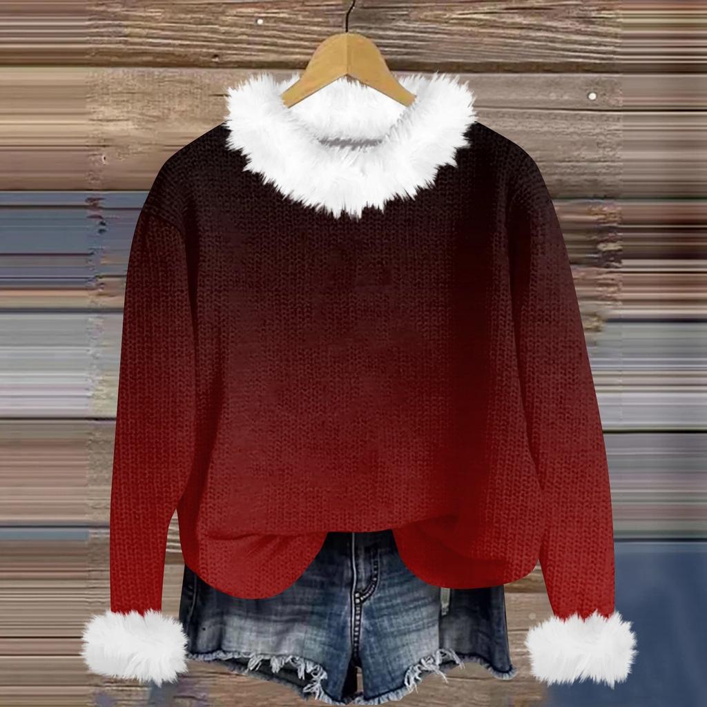Свитшоты для женщин Вязаный свитер Милая рубашка Осенний круглый вырез Пуловер с меховым воротником Топы