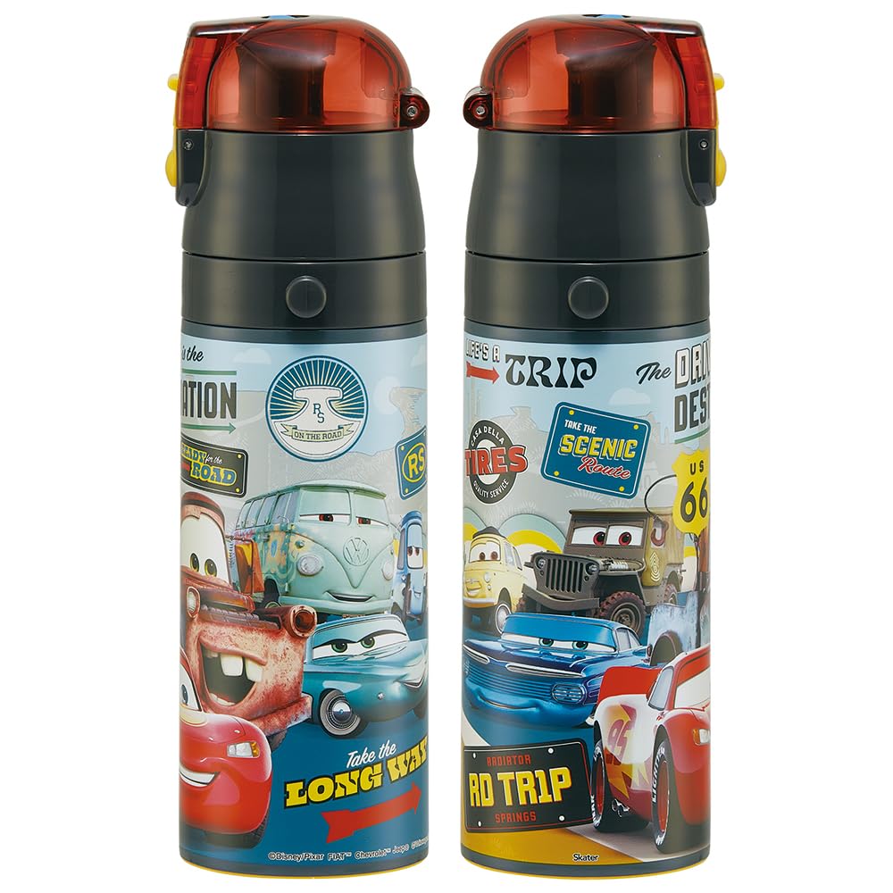 Skater Children's Water Bottle, 2-Way, 470ml (Direct Drink) or 430ml (Cup), Disney Cars 24, Boys, Stainless Steel, Insulated, Lightweight, Sports