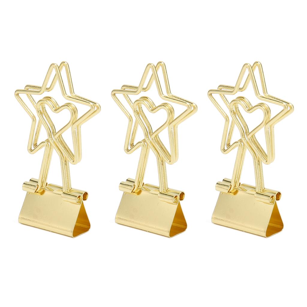 100 Pcs  Clips Star Shape Paper Clamps Hollow Long Tail Stationery Clip for School Office Gold