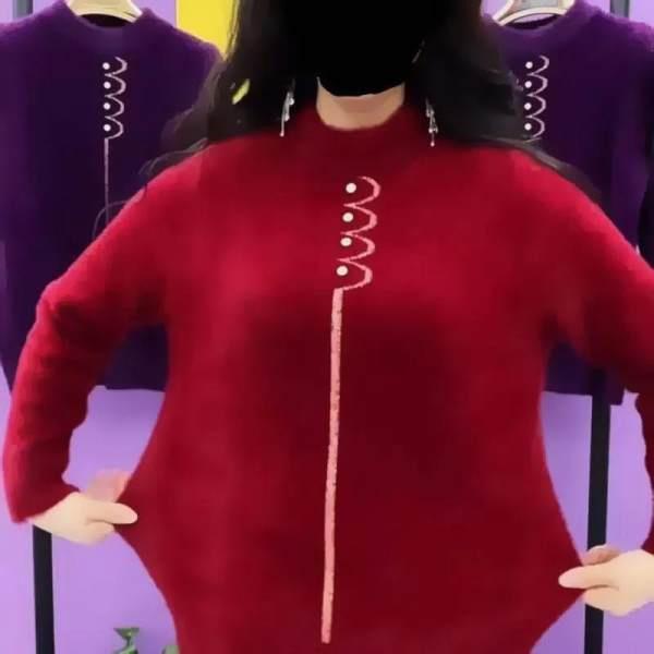 Зимний свитер для мам из флиса с утолщенной норкой 2025 года, женский свободный топ, короткая трикотажная нижняя рубашка