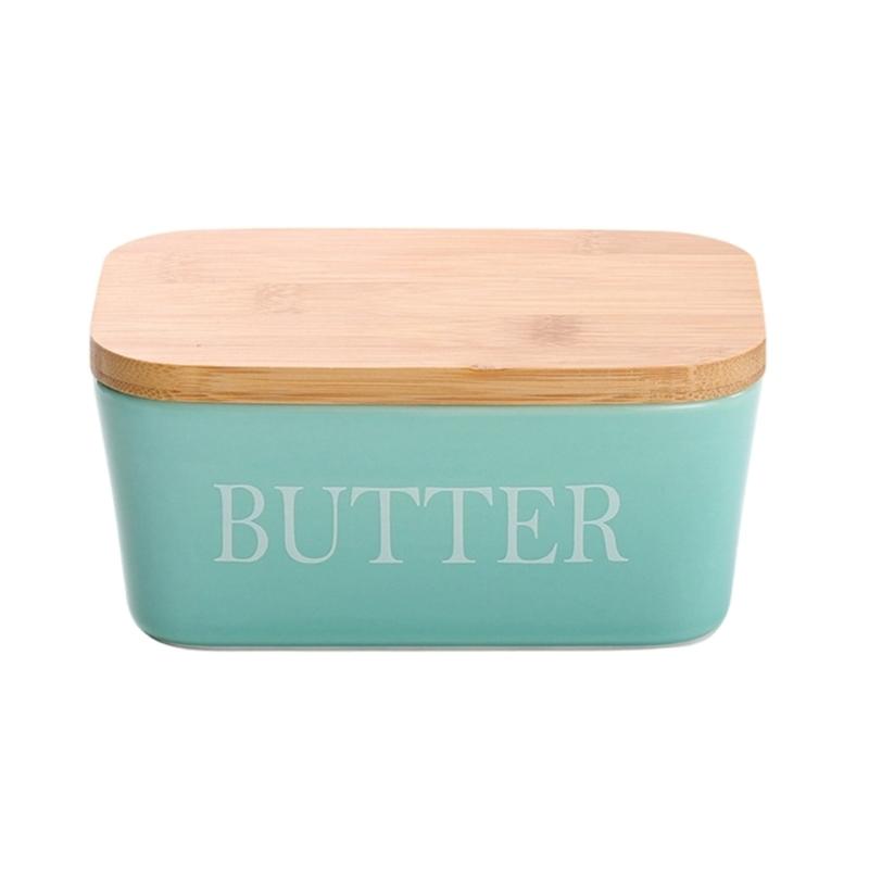 Butter Dish with Natural Wood Lid, Covered Butter Container for Refrigerator Storage and Everyday Table Service