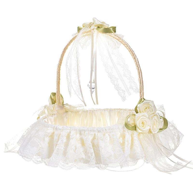 Wedding Supplies Rhinestone Basket Lace Bamboo Flower Basket Portable Small Flower Basket