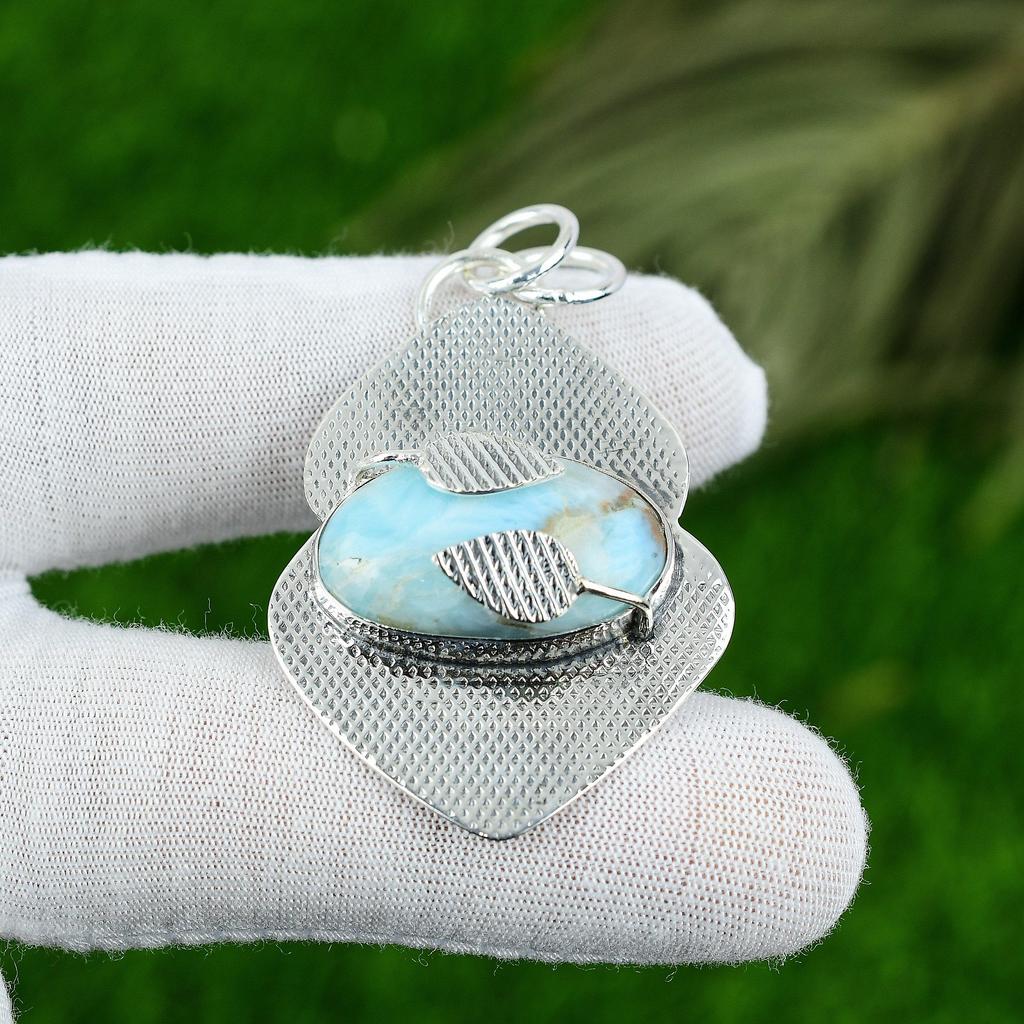 Gift For Women Jewelry Pendant 925 Sterling Silver Natural Larimar Gemstone
