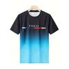 Vibrant Gradient Color Paris Graphic Print T-Shirt - Short Sleeve Crew Neck Tee Casual Breathable Comfortable Summer Outdoor Mens Clothing
