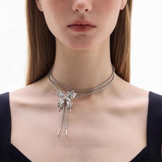 Женское ожерелье с бабочкой и розой, длинная кисточка, регулируемая, гальванизированная подвеска, нагрудная цепочка, ключица