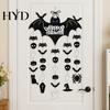 Holiday Theme Decorations Happy Halloween Bat Hanging Door Sign, Spooky Skull Spider Paper Black Cutouts Ornament, Large Wall Hanger for Party