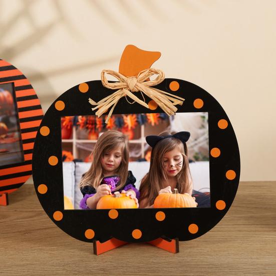Хэллоуин деревянные фоторамки тыква клетчатый держатель для фотографий настольное украшение для дома ферма гостиная внутренний декор для вечеринки