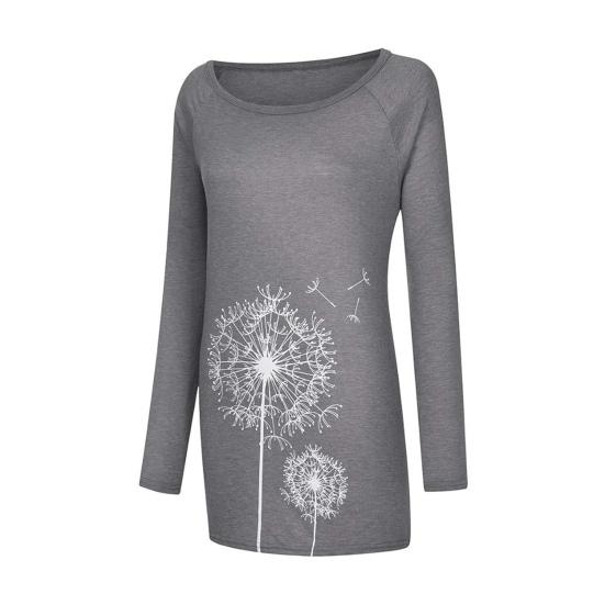 Женская туника больших размеров с принтом одуванчика, удлиненная рубашка с круглым вырезом и длинными рукавами, футболка-пуловер свободного кроя для работы, повседневной жизни
