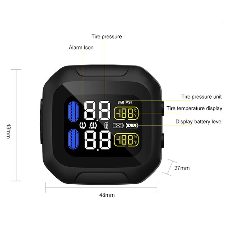 Wireless Motorcycle TPMS Tire Pressure Monitoring System Motor Tyre LCD Display With Internal or External TH/WI Sensors