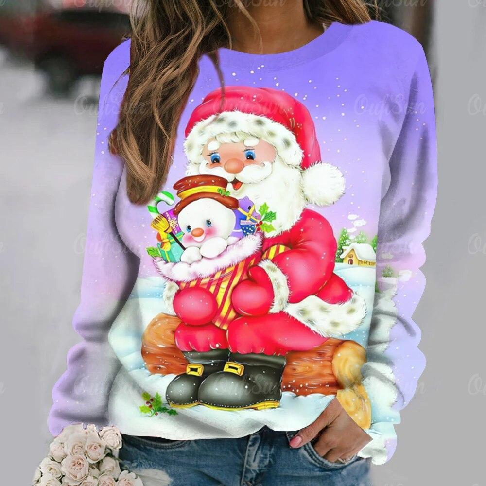 Christmas Women Sweatshirt Designer Round Neck Long Sleeve Loose Casual Fall Fashion Santa Claus Fun Graphic Print Tops