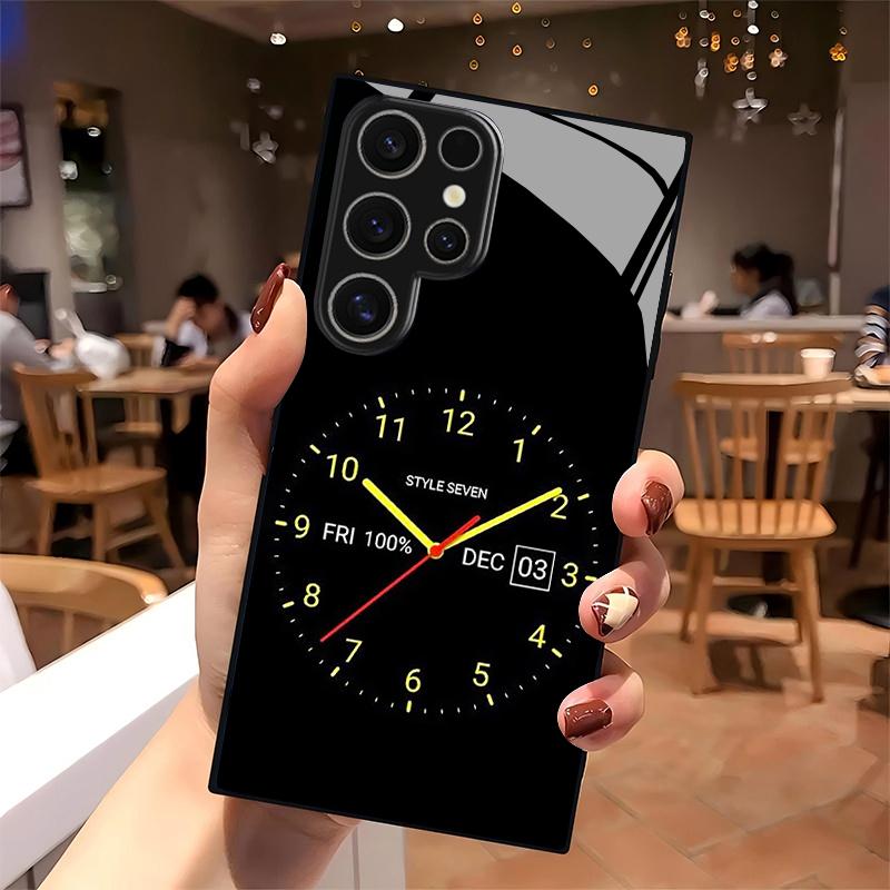 Чехол для мобильного телефона с 2D-указателем и узором часов для Samsung S26 S25 S24 S23 S22 S21 S20 A56 A36 A16 - Стеклянная защитная крышка