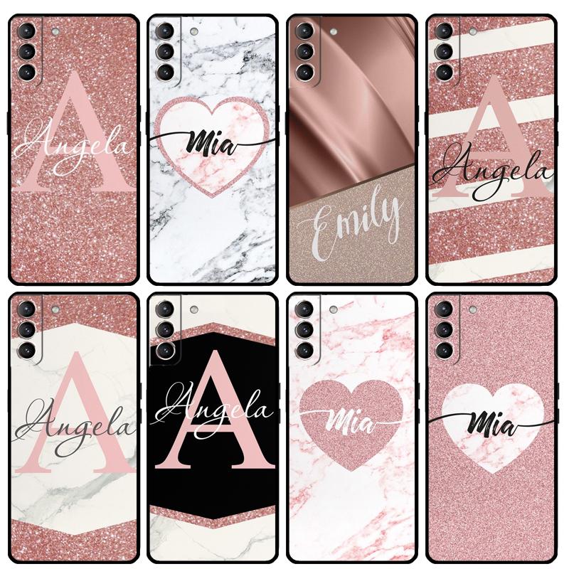 Personalised Name Initial Pink Case For Samsung Galaxy S20 S21 FE S22 Plus S23 Ultra S8 S9 S10 Plus Note 10 20 Ultra Cover