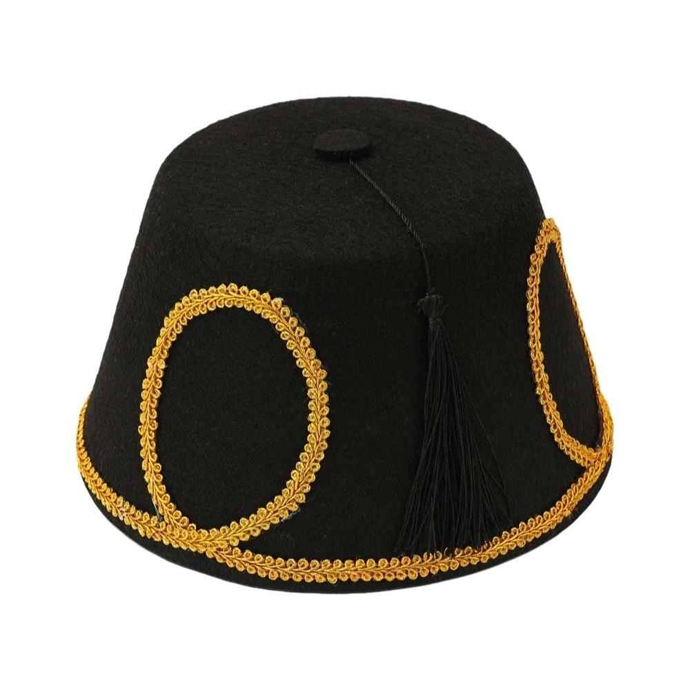 Black Tassel Morocco Cap Gold Leaf Decor Felt Party Hats Turkish Fez Hat Halloween Cosplay