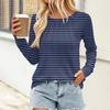 Женский плиссированный топ с длинными рукавами, поясом, полосатым принтом, круглым вырезом