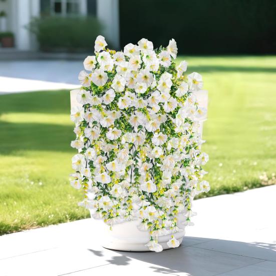 1/2Pcs Hanging Artificial Morning Glory UV Resistant Fake Flower Wedding Party Indoor Outdoor Garden Wall Hanging Faux Flower Decoration