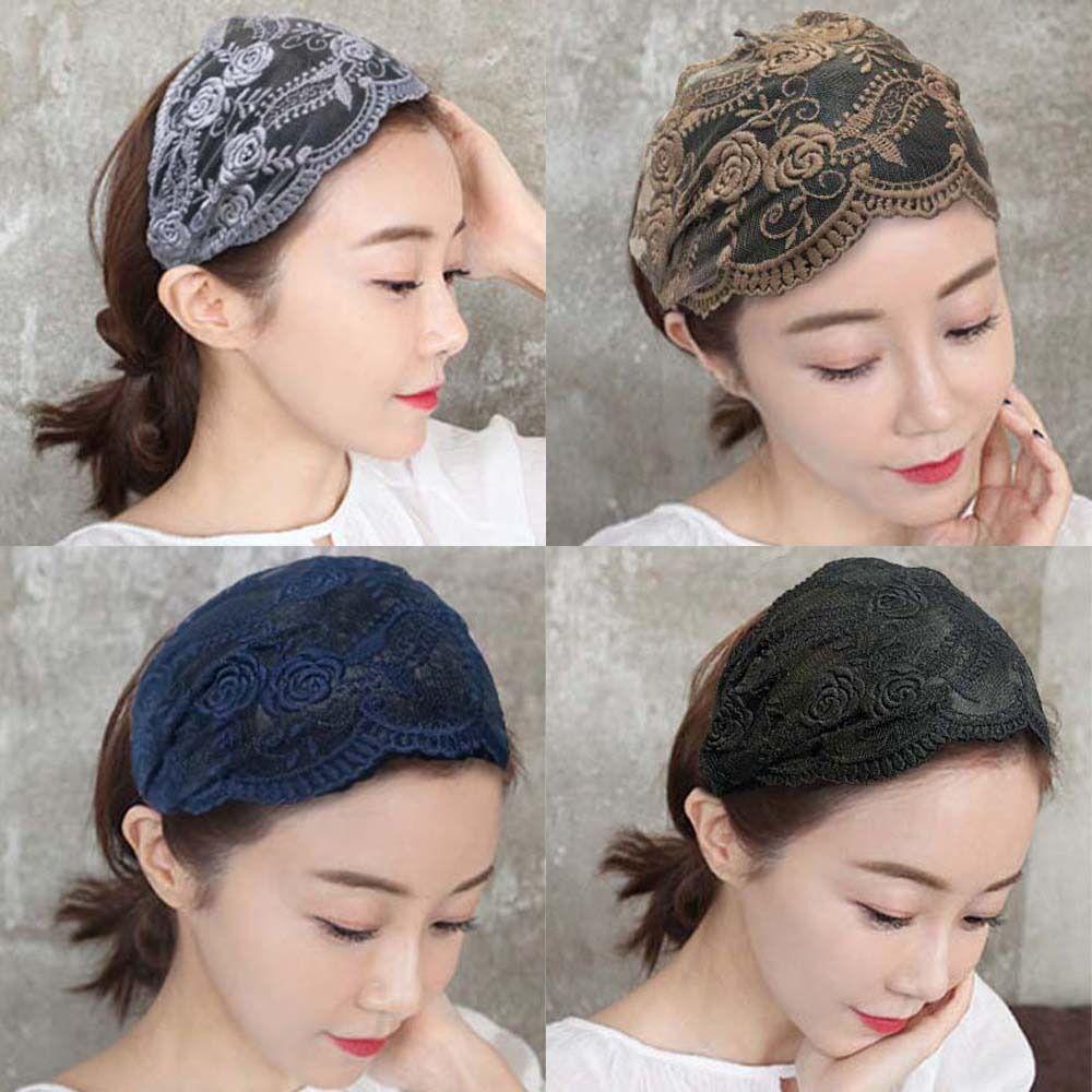 Non Slip Mesh Hollow Hairbands Transparent Wide Side Head Wrap Sweet Lace Flower Headband  Party