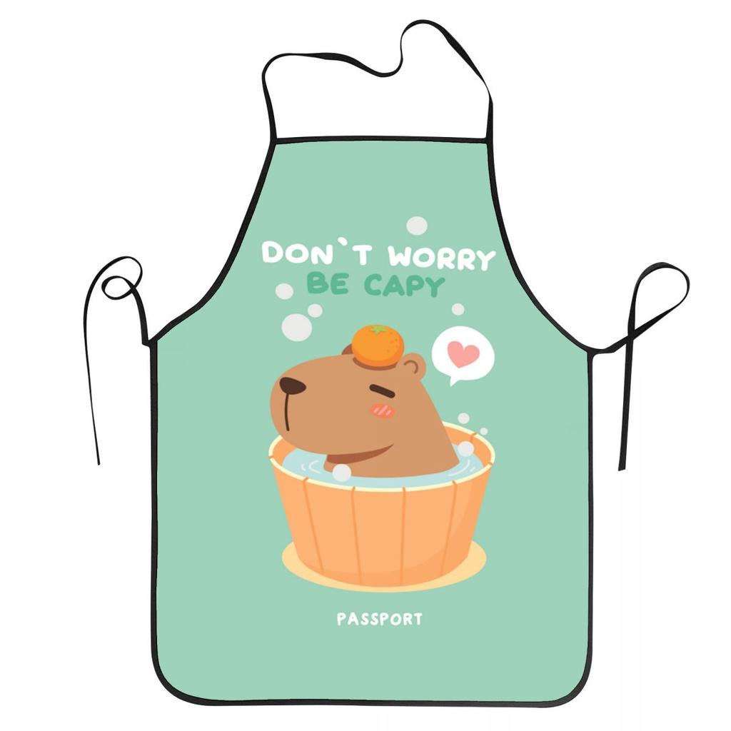 Don't Worry Be Cappy Capybara Aprons Chef Cuisine Tablier Sleeveless Bib Kitchen Cleaning Pinafore for Women Men Gardening
